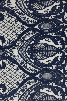 Embroidered Tulle with Heavy Regal Patterns in Navy0