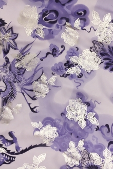Metallic Printed Silk Chiffon with Florals and Phoenixes 0
