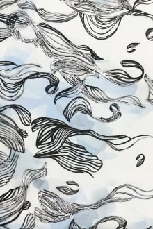 Abstract Leaf Hand Painted Silk Organza with Black Lacquer and Silver Metallic Paint0