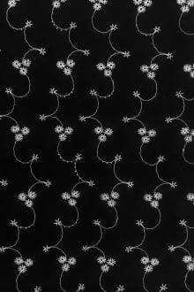 Cotton Eyelet with Embroidered Flowers in Black & White0