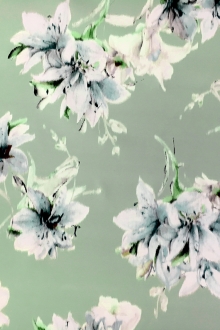Printed Silk Mikado with Warped Florals0