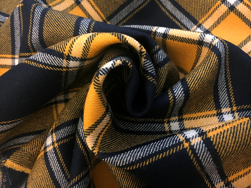 Italian Virgin Wool Tartan Plaid in Yellow and Navy1
