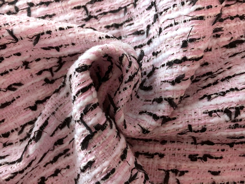 Italian Cotton Blend Tweed in Pink Black White1