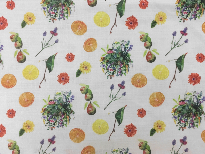 Textured Cotton With Fruits And Flowers Prints0