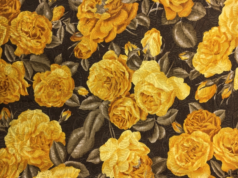 Silk and Wool Metallic Brocade with Vibrant Roses0