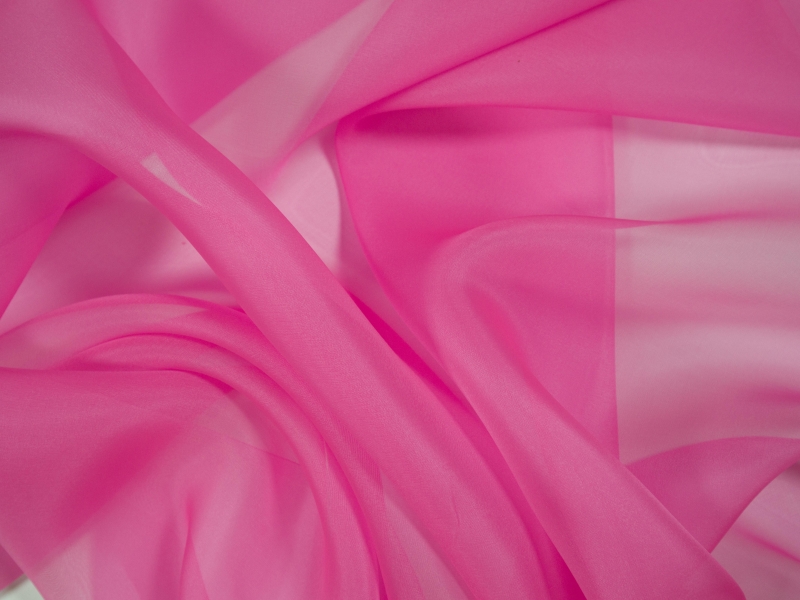 Silk organza in Neon Pink bunched