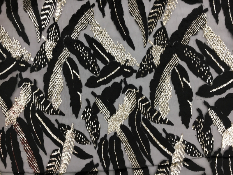 Polyester and Lurex Burnout Velvet with Large Leaves0