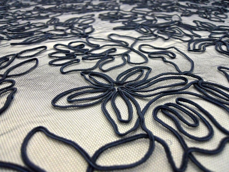 Floral Soutache Embroidered Tulle in Navy2
