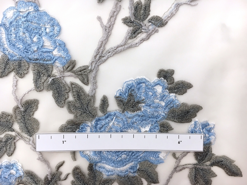 Metallic Embroidered Tulle with Birds and Flowers2