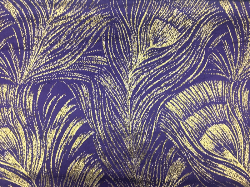 Silk Lurex Panne Velvet with Peacock Feather Motif in Violet Gold0