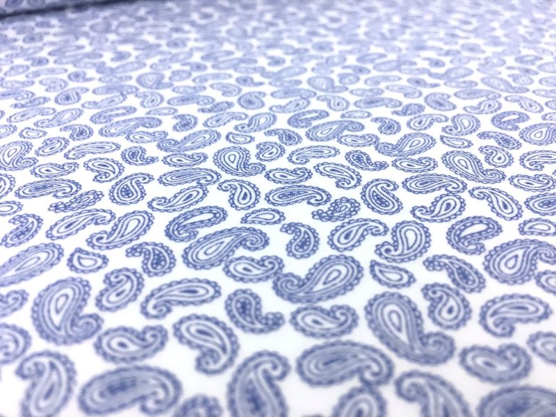 Cotton Broadcloth With Paisley Print in White And Blue 2