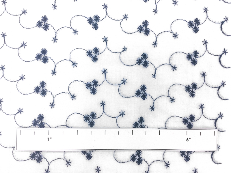 Cotton Eyelet with Embroidered Flowers in Navy1