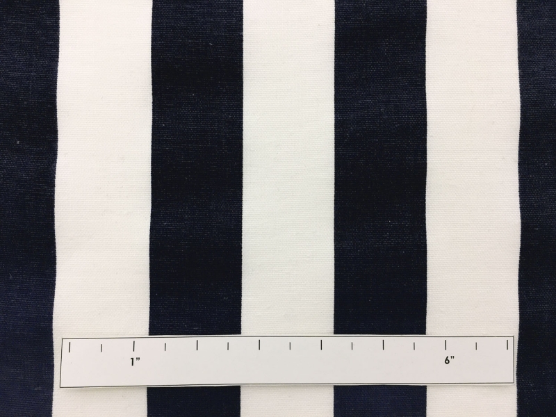 Cotton Canvas 1.5" Stripe In White And Navy1
