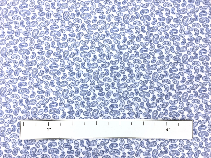 Cotton Broadcloth With Paisley Print in White And Blue 1