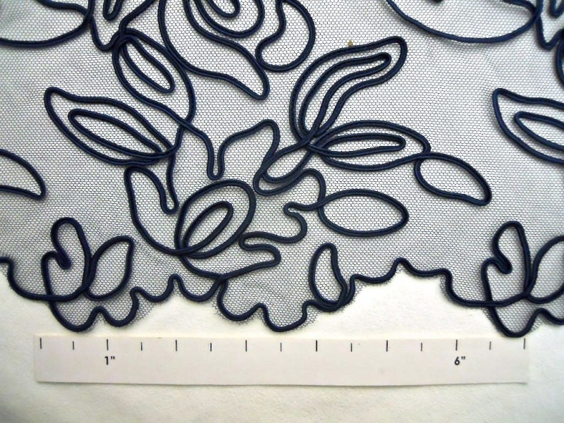 Floral Soutache Embroidered Tulle in Navy1