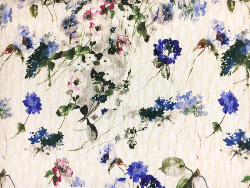 Printed Silk Matelassé with Florals0