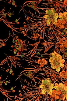 Silk Blend Metallic Cloqué Panel with Florals and Large Leaves0