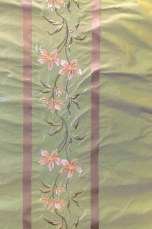 Iridescent Silk Taffeta with Satin Stripes and Embroidered Flowers0
