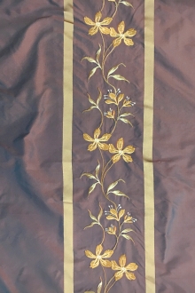 Iridescent Silk Taffeta with Satin Stripes and Embroidered Flowers0