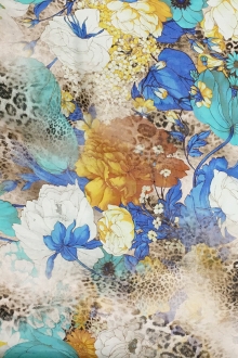 Printed Silk Chiffon with Leopard Print and Flowers0