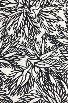 Printed Cotton Viscose Faille with Sketched Black and White Leaves0