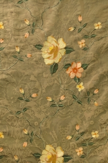 Embroidered Silk Brocade with Florals0