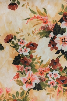 Prined Lightweight Silk Satin with Painterly Fall Flowers0