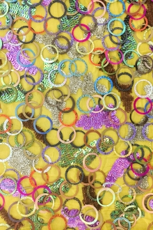 Colorful Novelty Laser Cut Pailettes and Sequins on Crinkle Silk Chiffon0