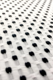 Polyester Swiss Dot Brocade with Black Dots0