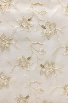 Silk Organza Embroidered with Metallic Flowers0