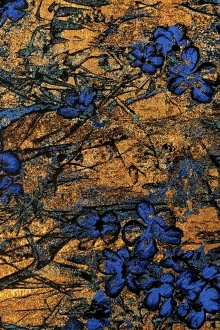 Antique Gold Floral Brocade Fabric with Blue Flowers0