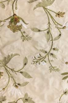 Silk Taffeta with Hand Beaded and Embroidered Floral and Vine Patterns0