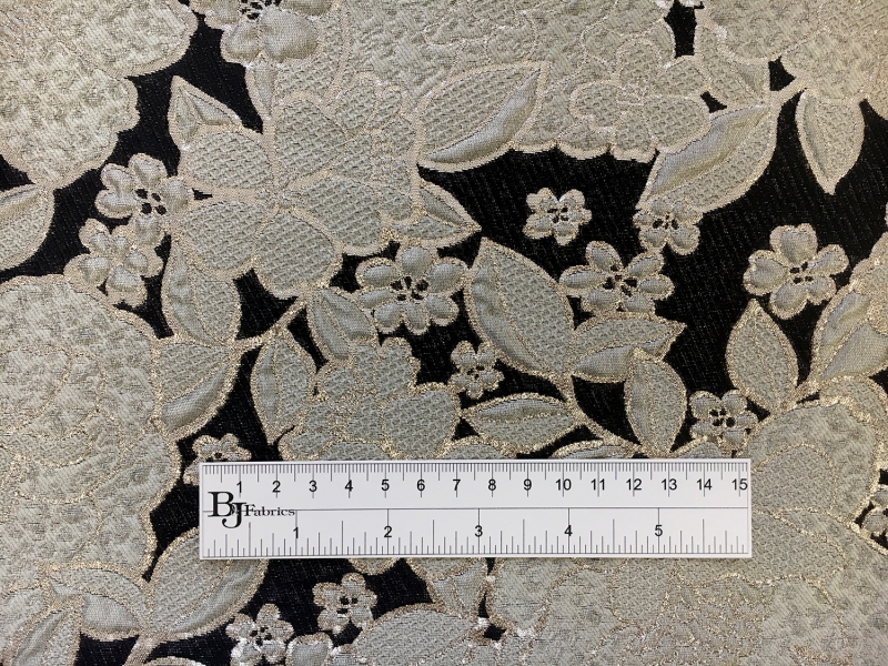 Silk Blend Metallic Cloqué Brocade with Floral Motifs1