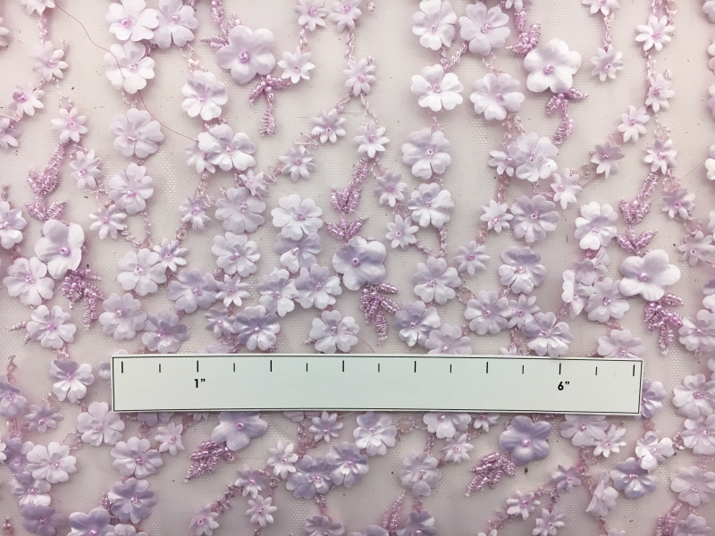 Beaded Tulle with Small Floral Appliques in Lilac1
