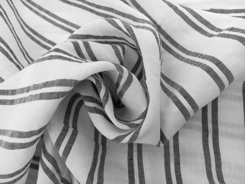Rayon Linen Woven Stripe in White and Black1