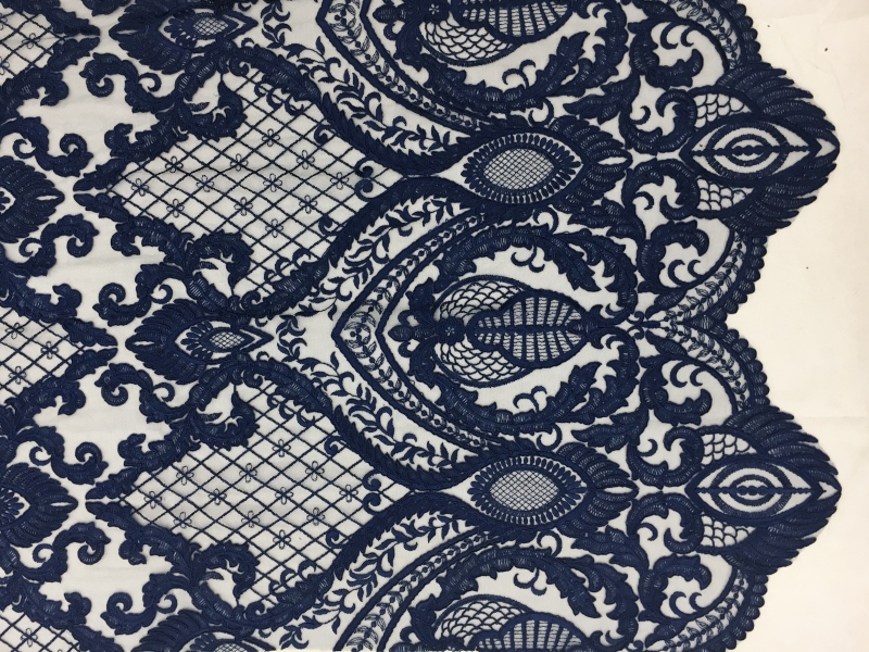 Embroidered Tulle with Heavy Regal Patterns in Navy0