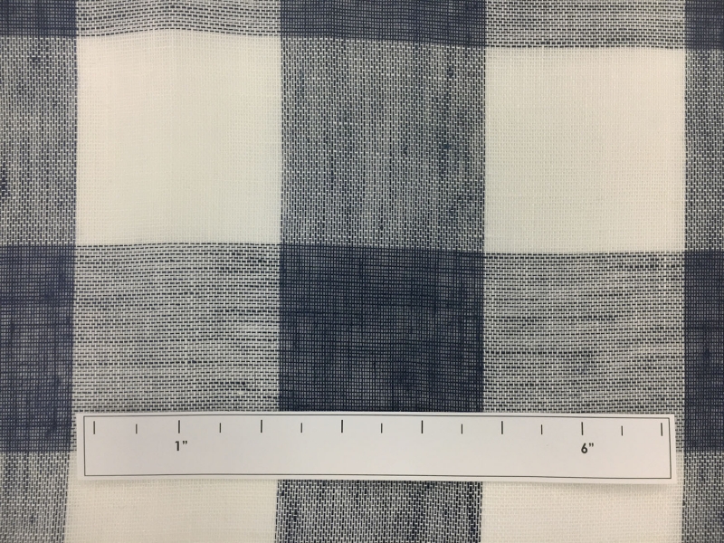 Linen Mesh Plaid in New Indigo and Ivory | B&J Fabrics