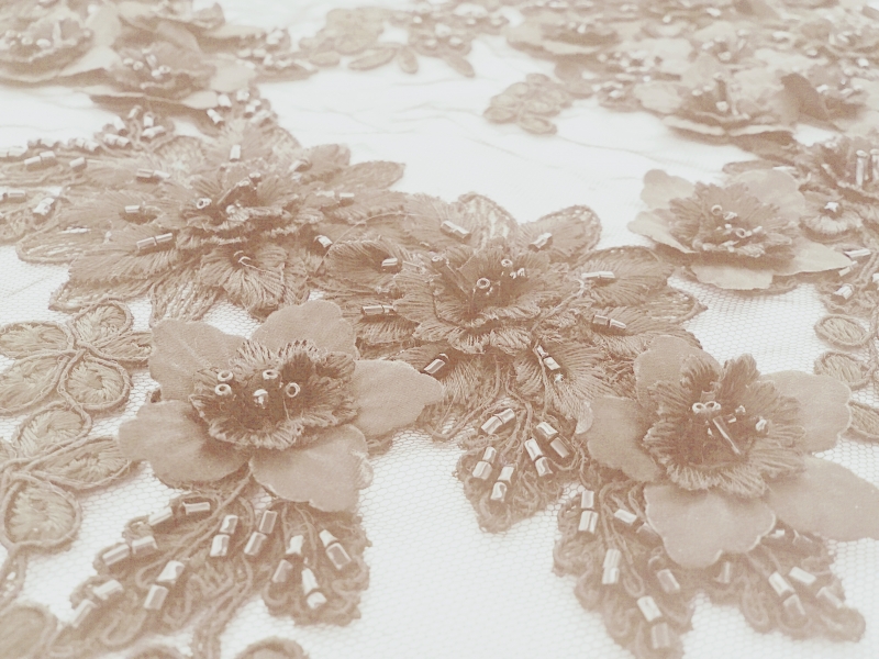 Beaded and Embroidered Tulle in Champagne2