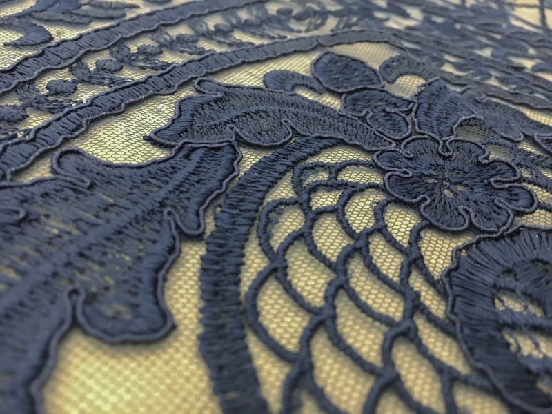 Embroidered Tulle with Heavy Regal Patterns in Navy3