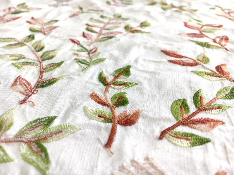 Embroidered Silk Shantung with Leaves and Vines2