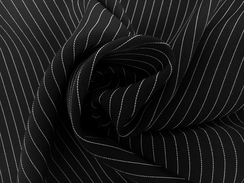 Poly Blend Flat Crepe Pinstripe in Black and White1