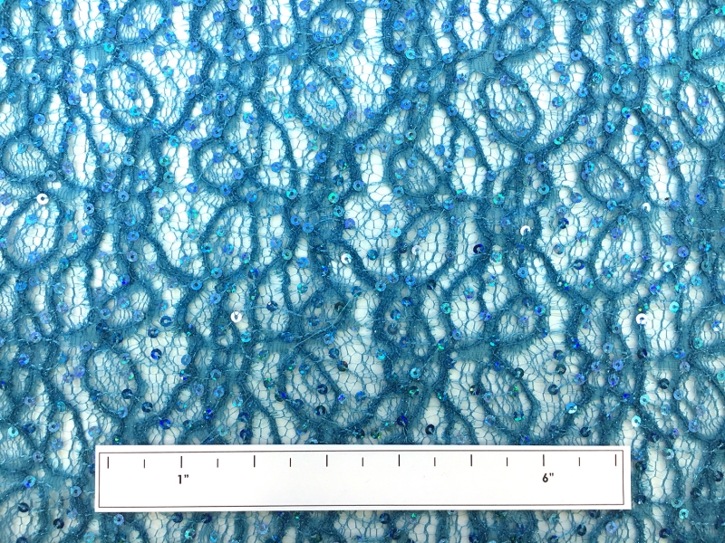 Nylon Lace With Metallic and Sequins Embroidery in Turquoise 1