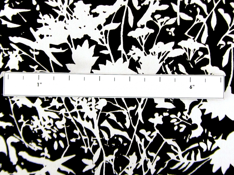 Printed Silk Charmeuse with Black and White Floral Silhouettes1