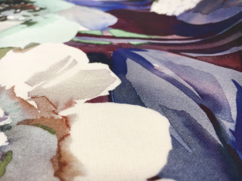 Printed Silk 6Ply Crepe with Watercolor Florals2