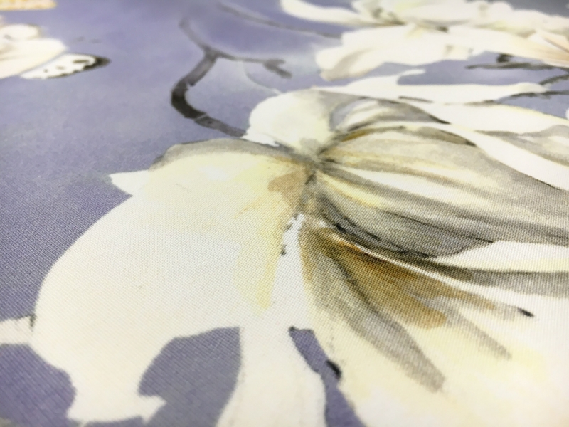 Printed Silk 6Ply Crepe with Off White Flowers and Butterflies3