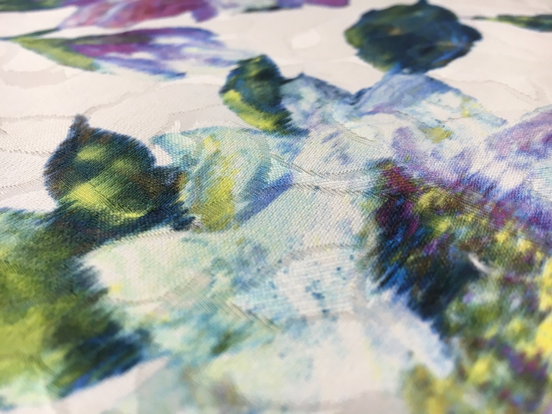 Silk and Cotton Blend Jacquard with Abstract Watercolor Flowers2