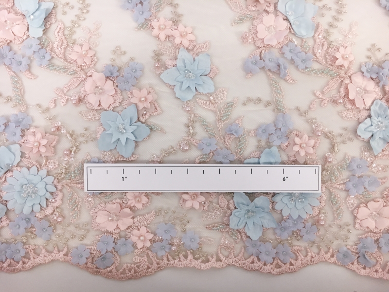 Beaded and Embroidered Illusion with Dainty Pastel Floral Appliques1