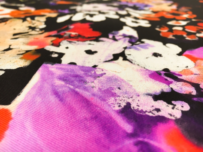 Printed Silk Mikado with Abstract Painted Flowers2