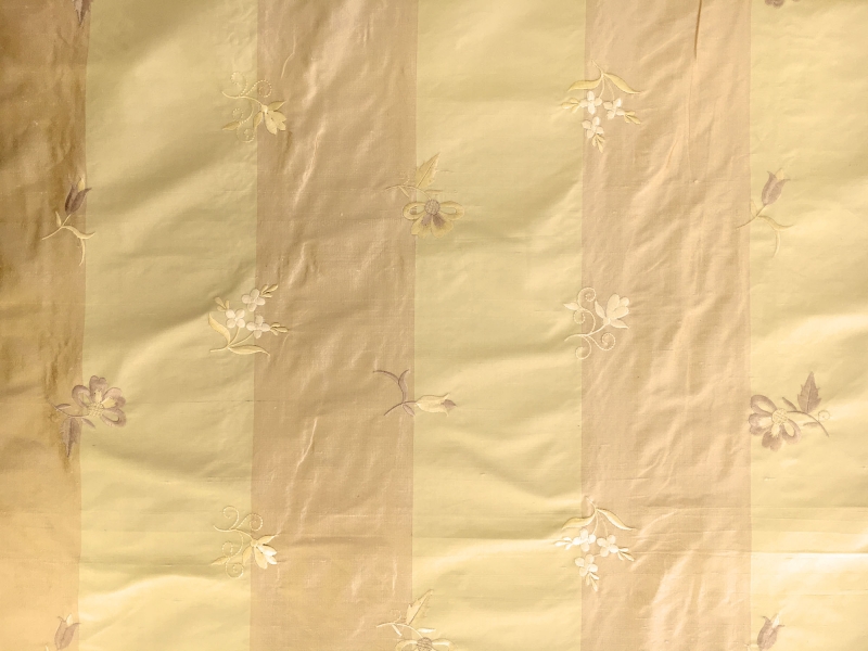 Silk Shantung with Thick Stripes and Small Floral Embroiders0