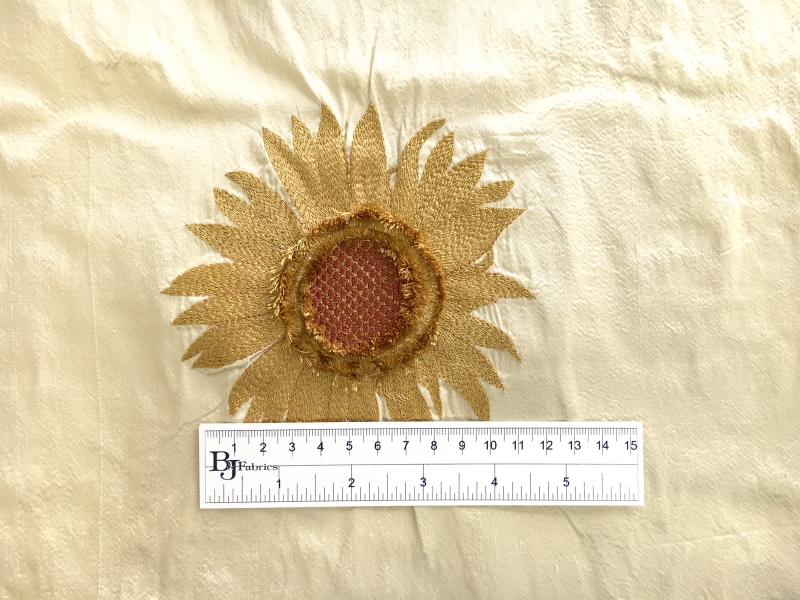 Embroidered Iridescent Silk Shantung with 3D Sunflowers1